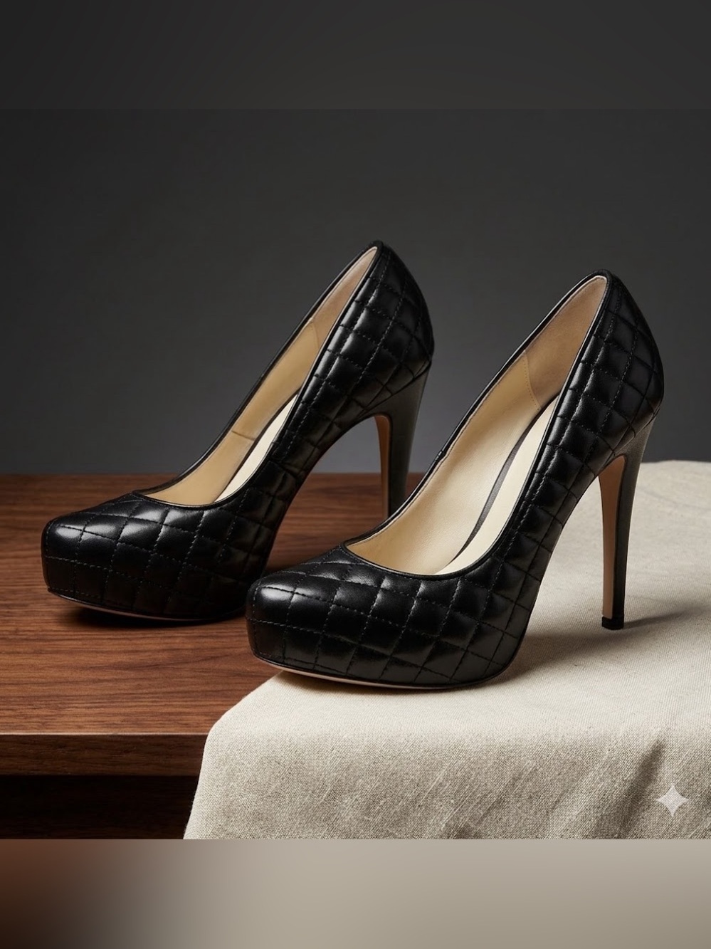BCBGeneration Black Quilted Platform Stiletto Pumps - Size 8M (EU 38)
